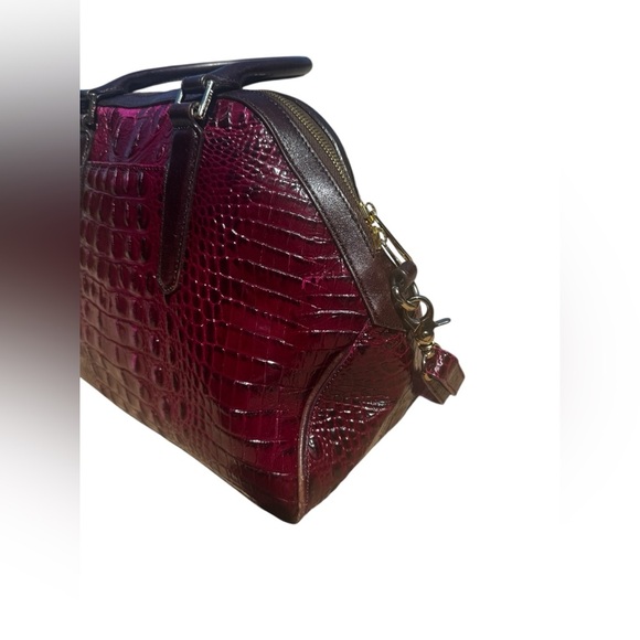 Brahmin Hudson Satchel Leopard Calf Hair Wine Granada Rare Read - Picture 9 of 16